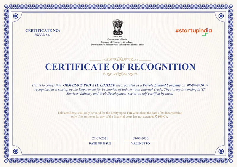 Ormspace-Startup-India-certificate